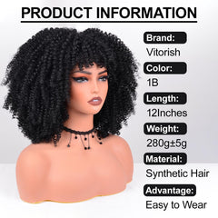 Vitorish Afro Curly Wig heat-resistant synthetic fibers deliver durable, full-bodied curls
