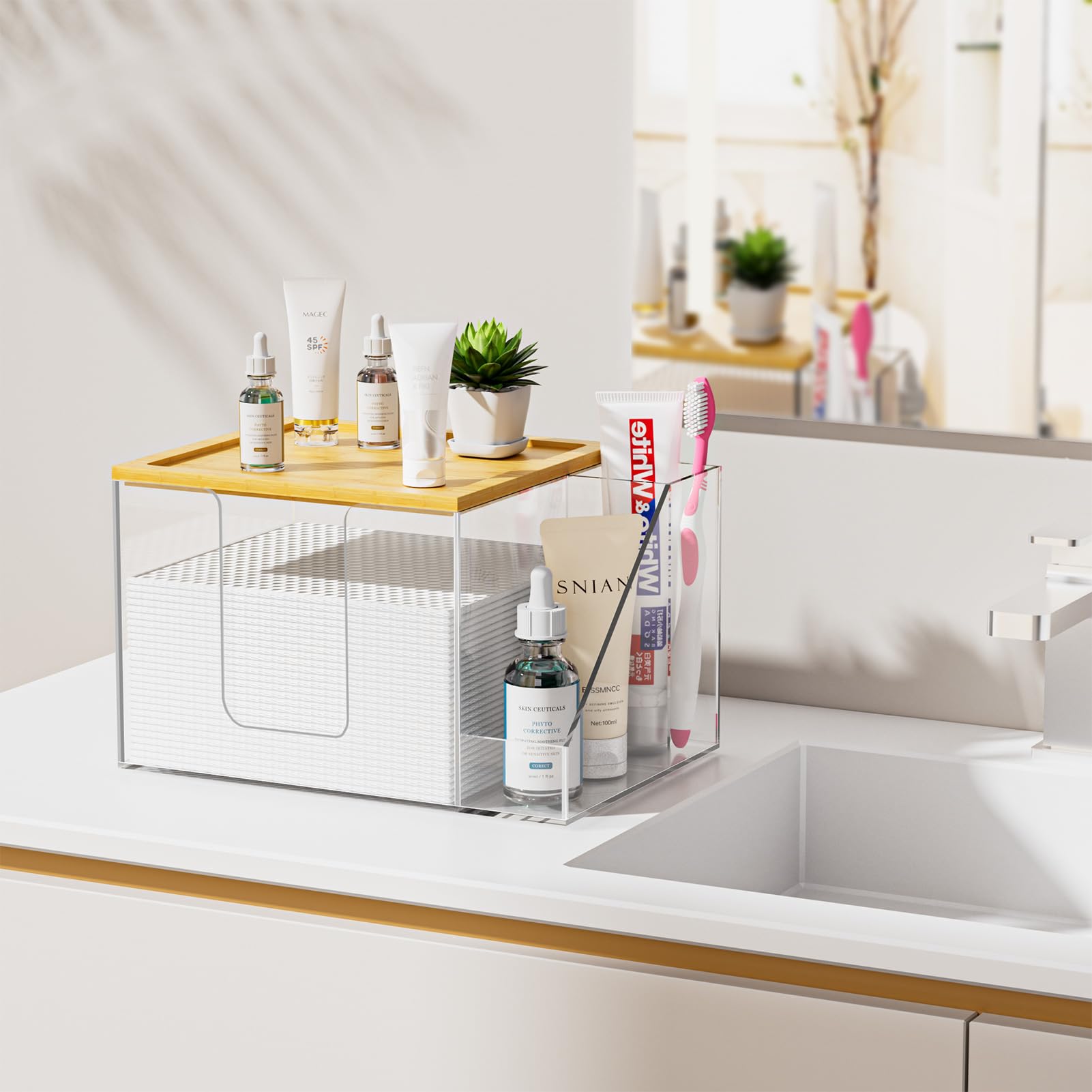 VITVITI disposable towel holder with toothbrush slot shown in use, emphasizing easy access