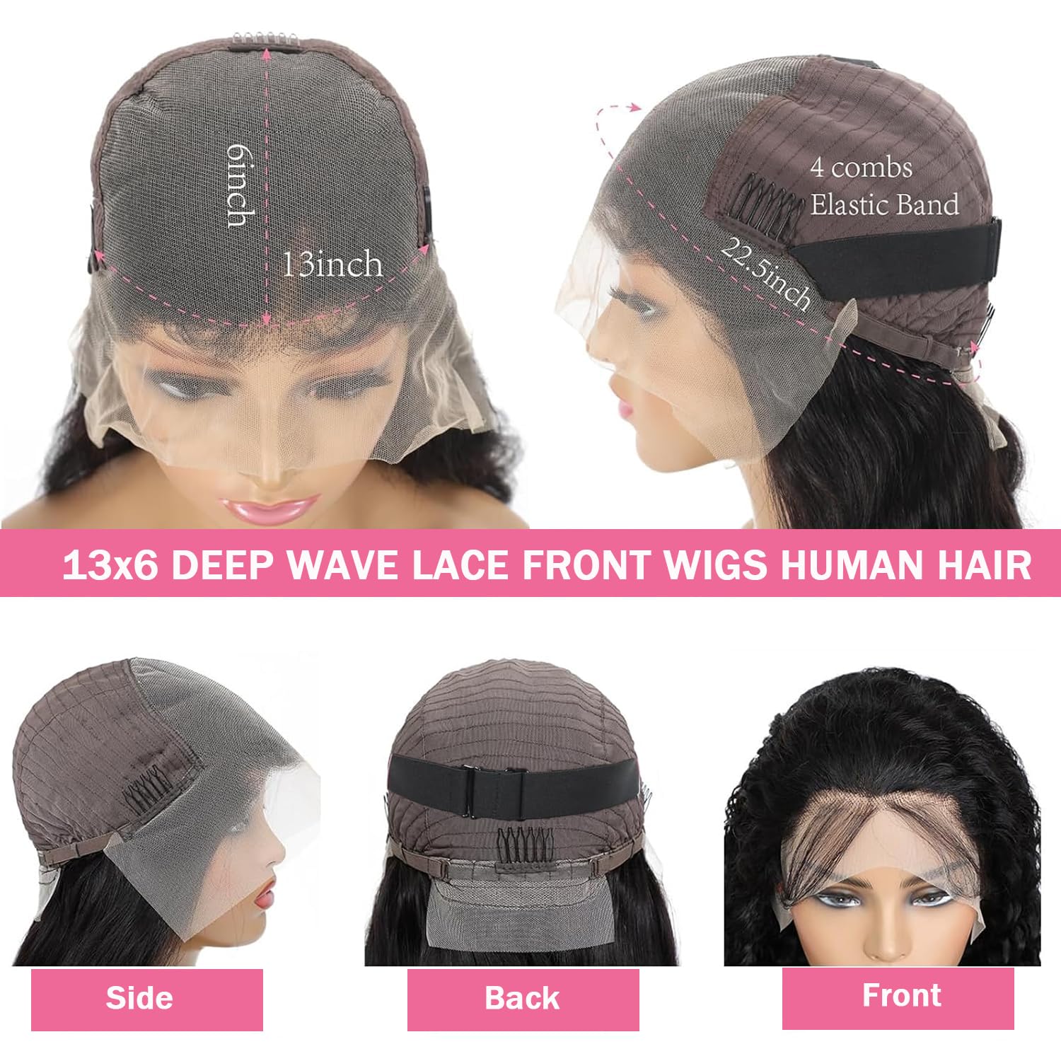 VIULKY lace-front wig cap with straps and four combs for secure fit