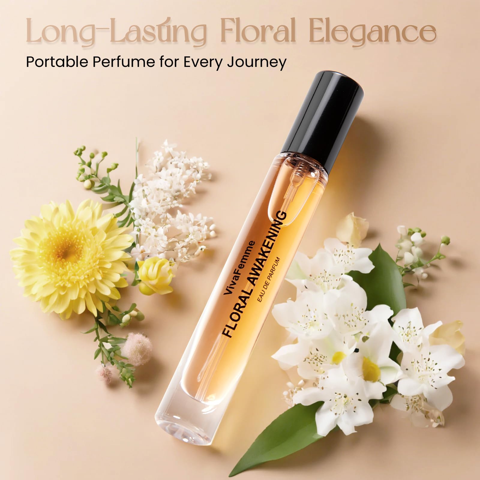 VivaFemme fragrance moment closeup captures premium bottle and refined scent