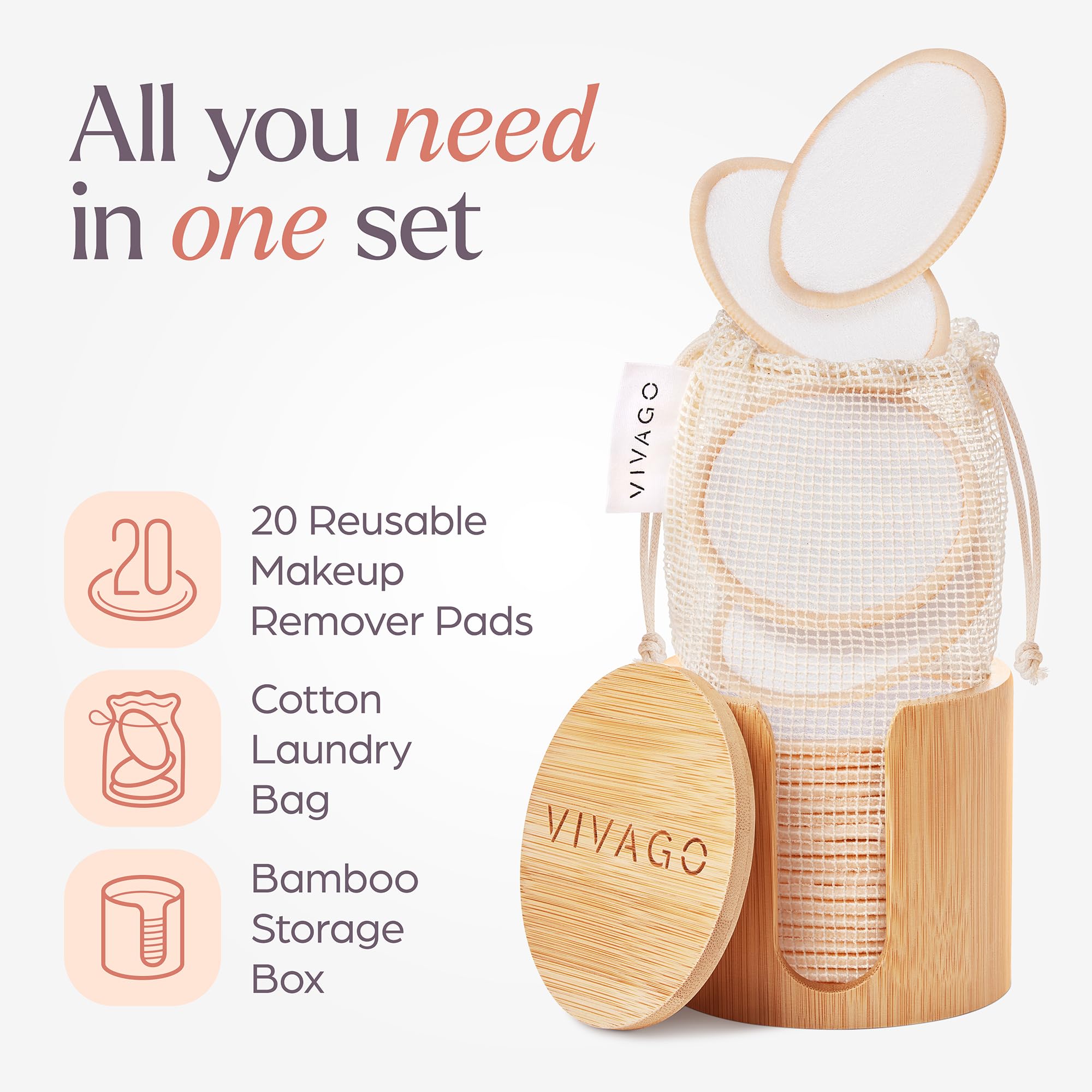 VIVAGO bamboo holder shown, convenient storage on bathroom counter.