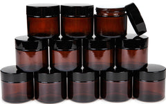 Vivaplex amber 2oz jar with inner liner and dome lid closeup for secure, smell-proof storage of cosmetics.