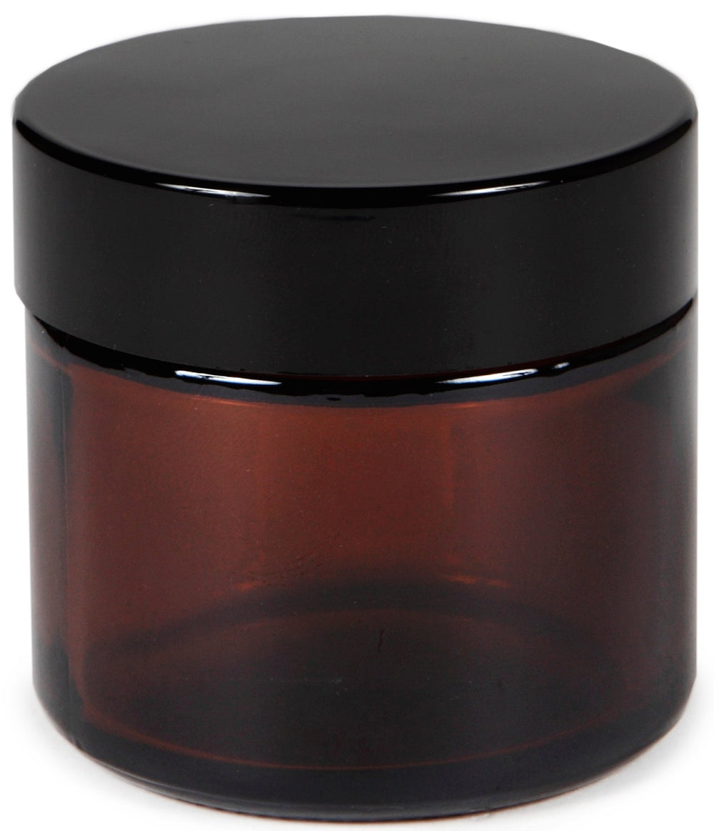 Vivaplex amber 2oz jar side view demonstrates compact, travel-friendly design.