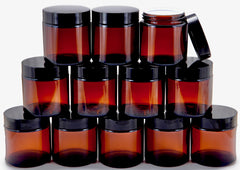 Vivaplex amber 4oz jar with inner liner and dome lid for secure storage.