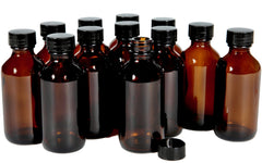 Vivaplex amber bottle 2oz with black lid, front view, ideal for travel storage.