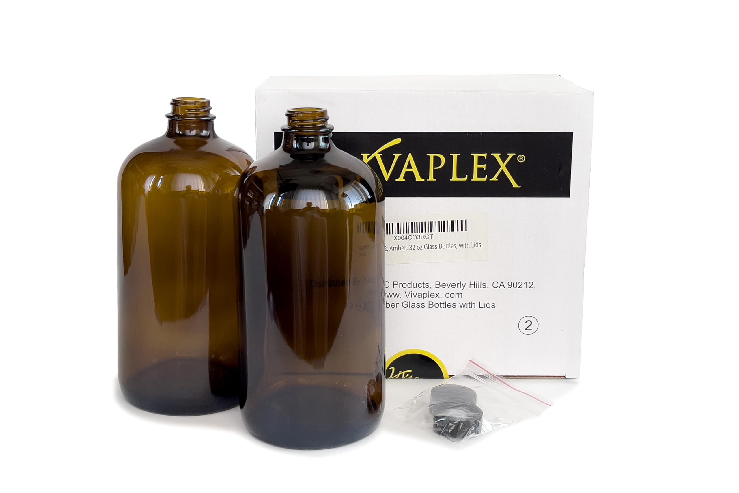 Vivaplex amber bottle with black lid keeps liquids secure and leak-free