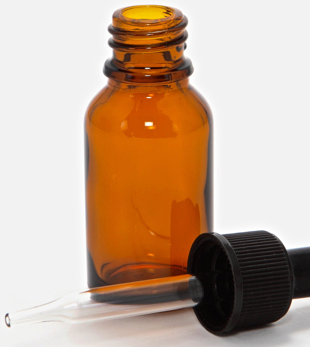 Vivaplex amber bottle with dropper ideal for fragrance storage.