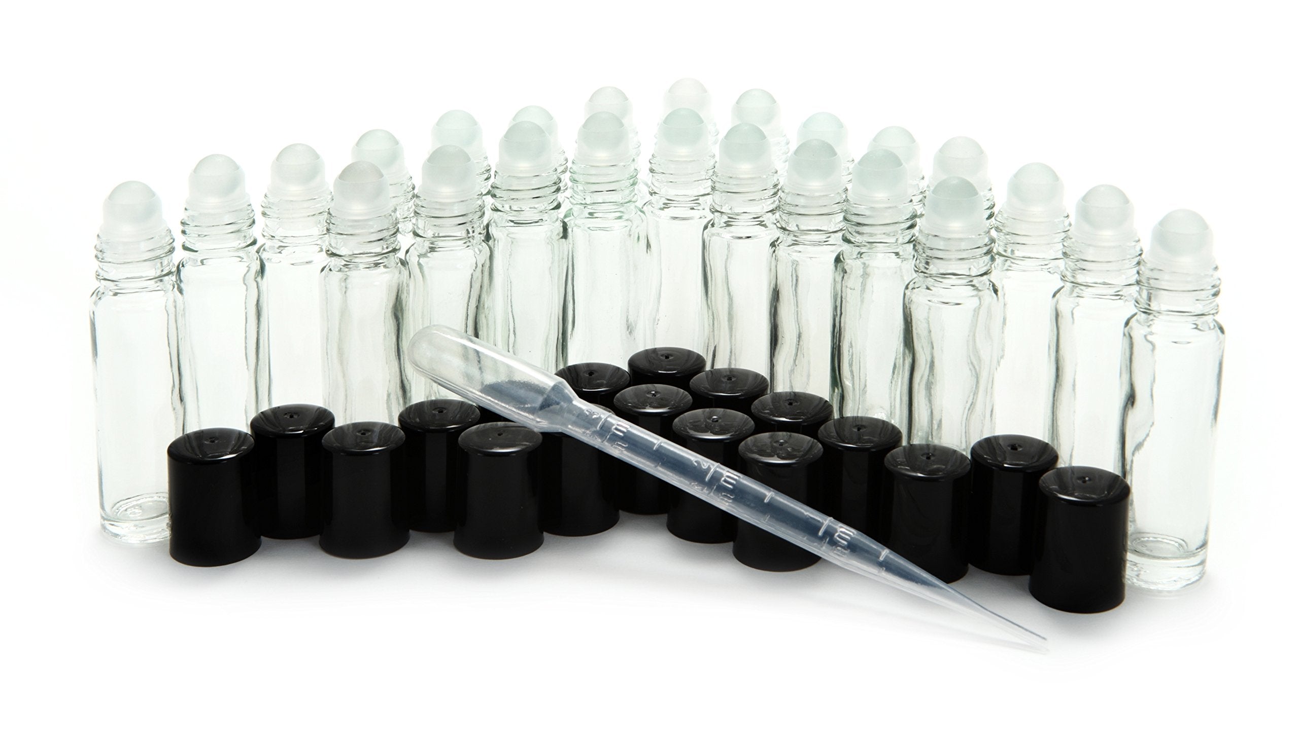 Vivaplex botellas con rodillo de vidrio 10 ml con tapa negra, ideales para aceites esenciales.