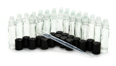 Vivaplex botellas con rodillo de vidrio 10 ml con tapa negra, ideales para aceites esenciales.