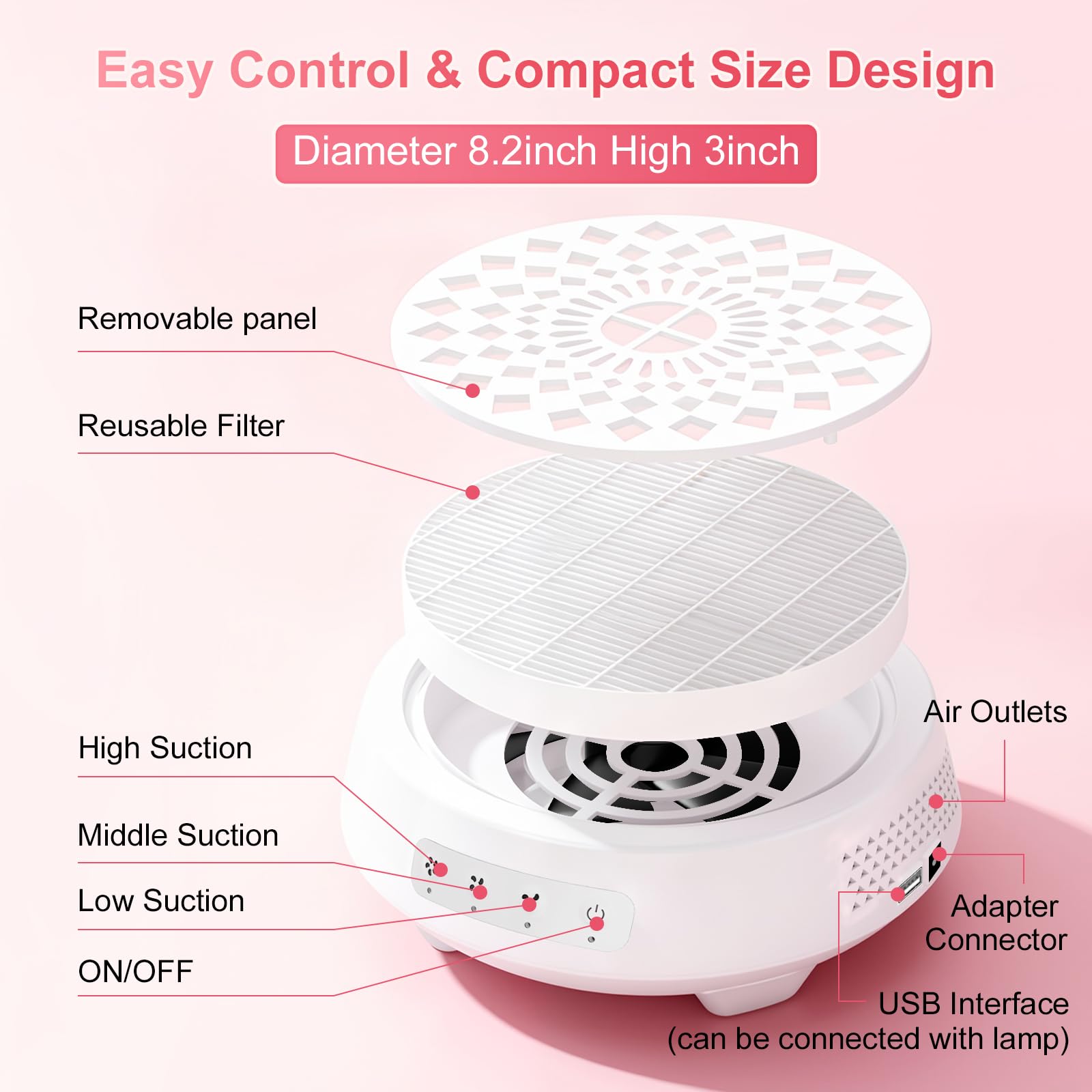 VIVAXIS nail dust collector compact design fitting on a nail table