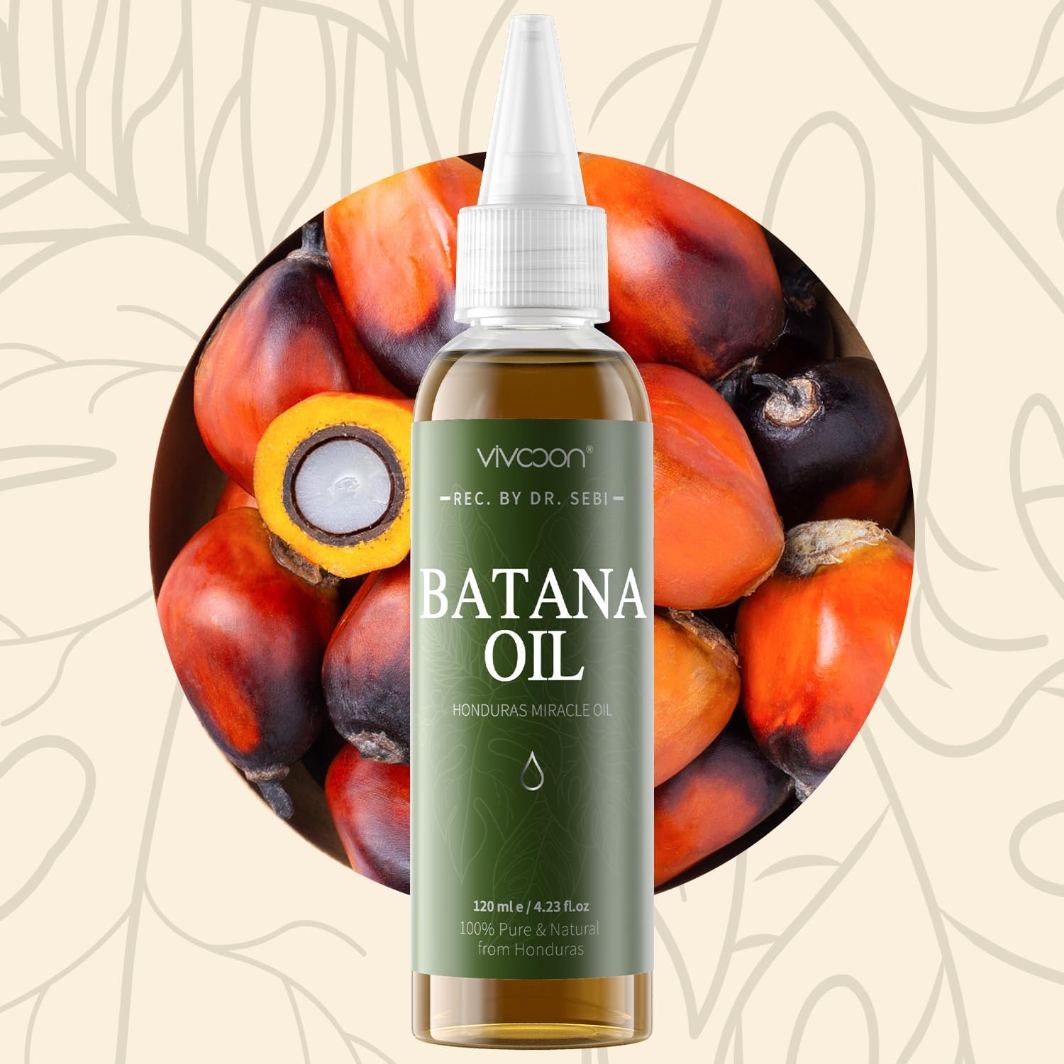 Vivccon Batana Oil packaging and labeling on the bottle.