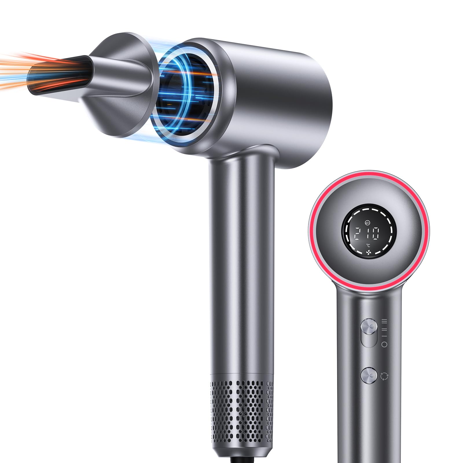 VivaEase hair dryer front view for quick home styling with a sleek profile.