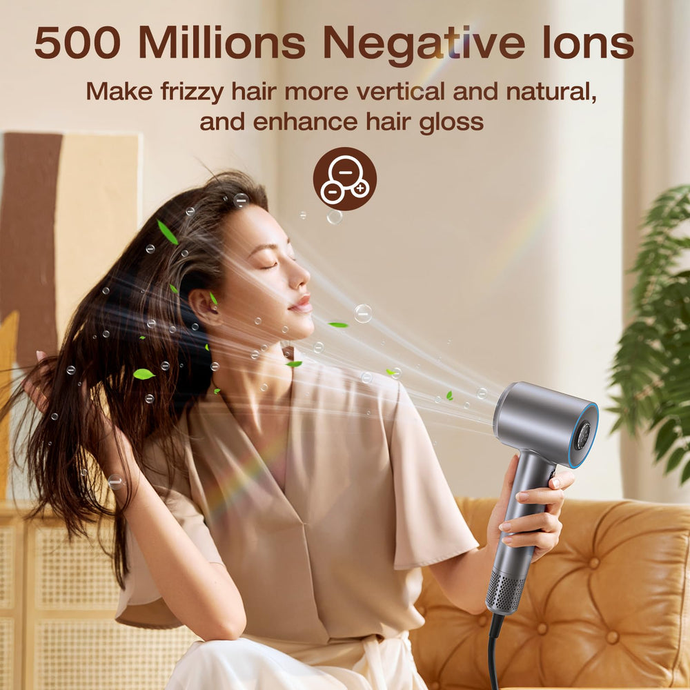 VivaEase negative ionic technology closeup demonstrates frizz control and shine support.