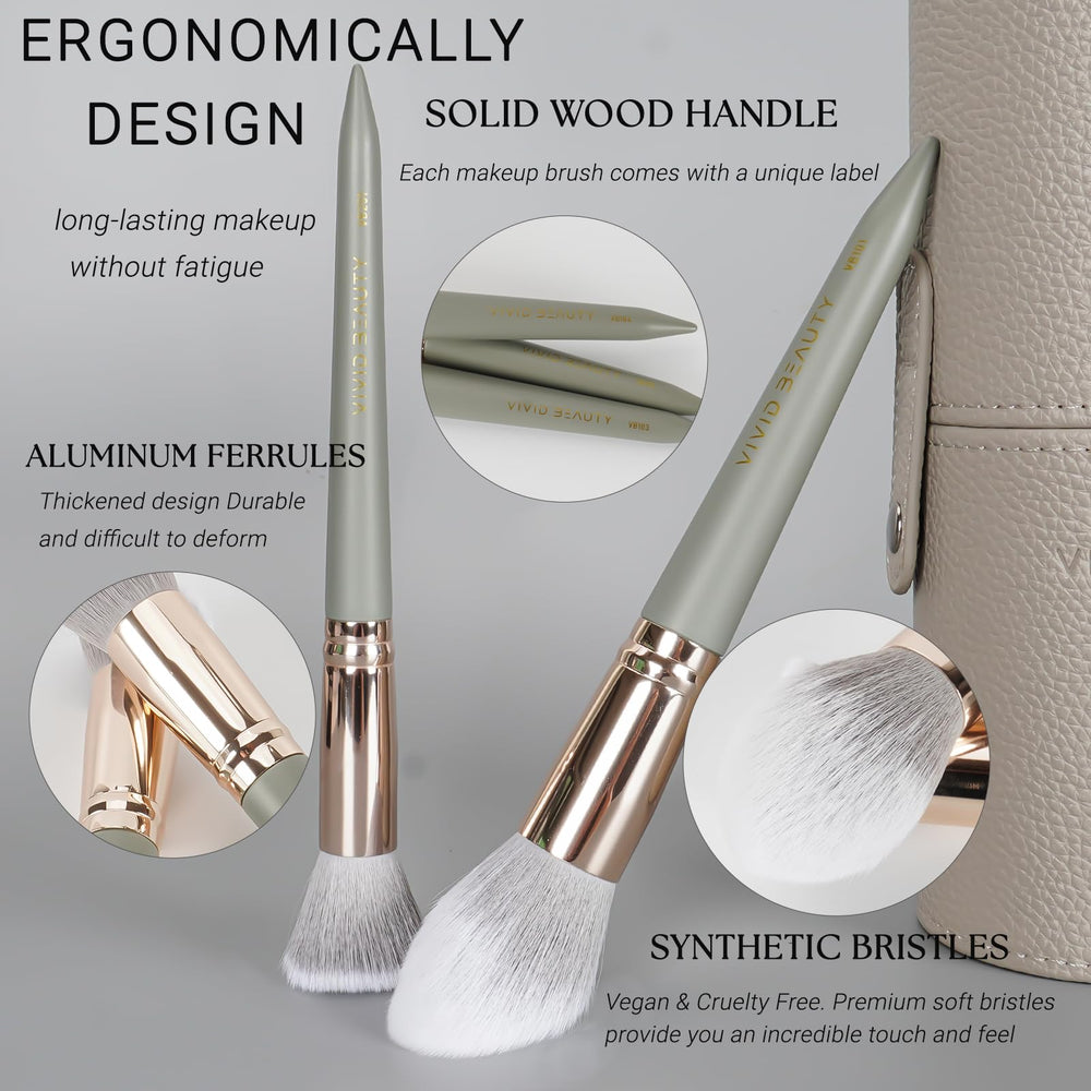 VIVID BEAUTY vegan bristles provide gentle, powder-holding application for sensitive skin