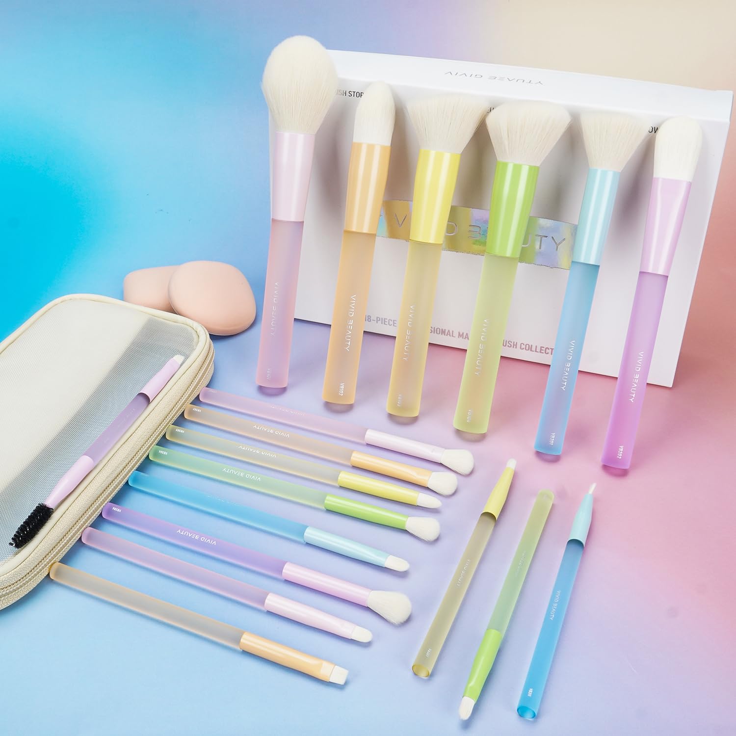 VIVID BEAUTY sponges included for smooth liquid foundation application.