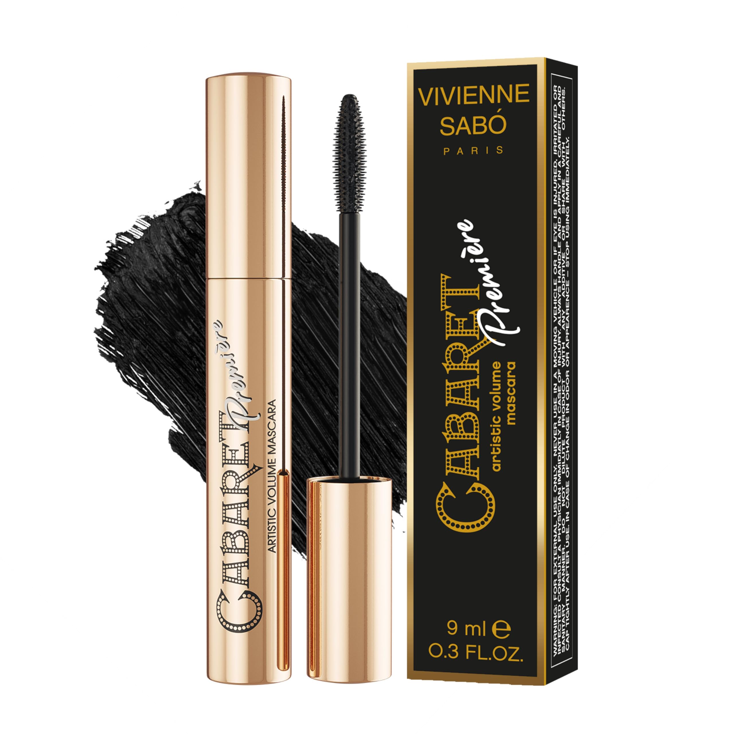 Vivienne Sabó Cabaret Premiere Black Mascara tube close-up with rich pigment for defined look