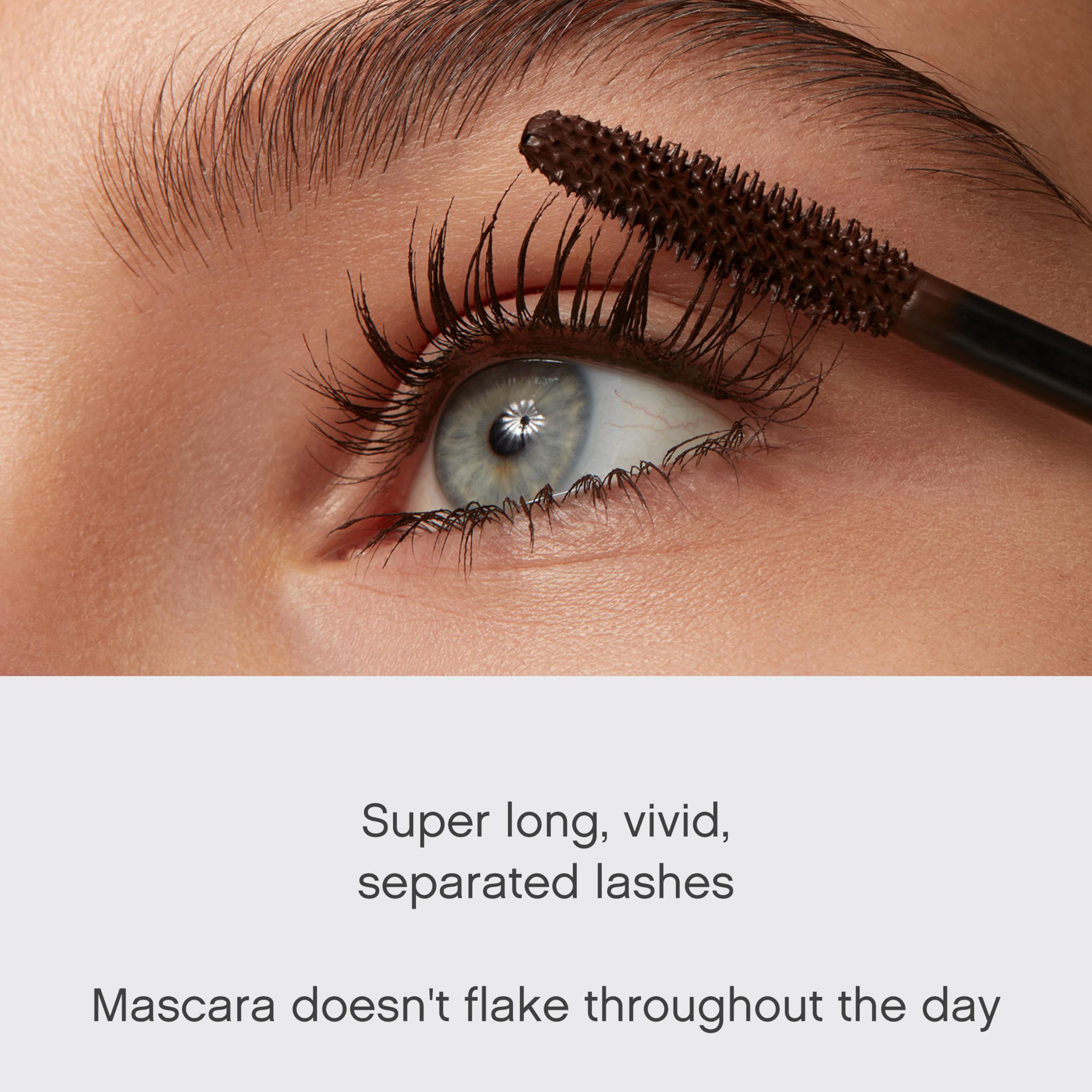 Vivienne Sabó Cabaret Premiere Brown Mascara on lashes reveals long-wear, defined volume.