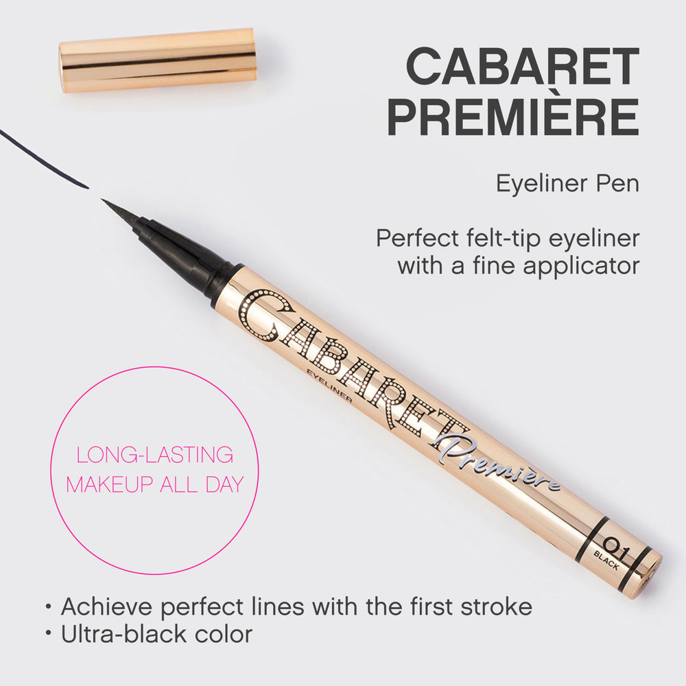 Vivienne Sabó Cabaret Premiere Eyeliner Pen ultra-black pigment swatch for bold impact.