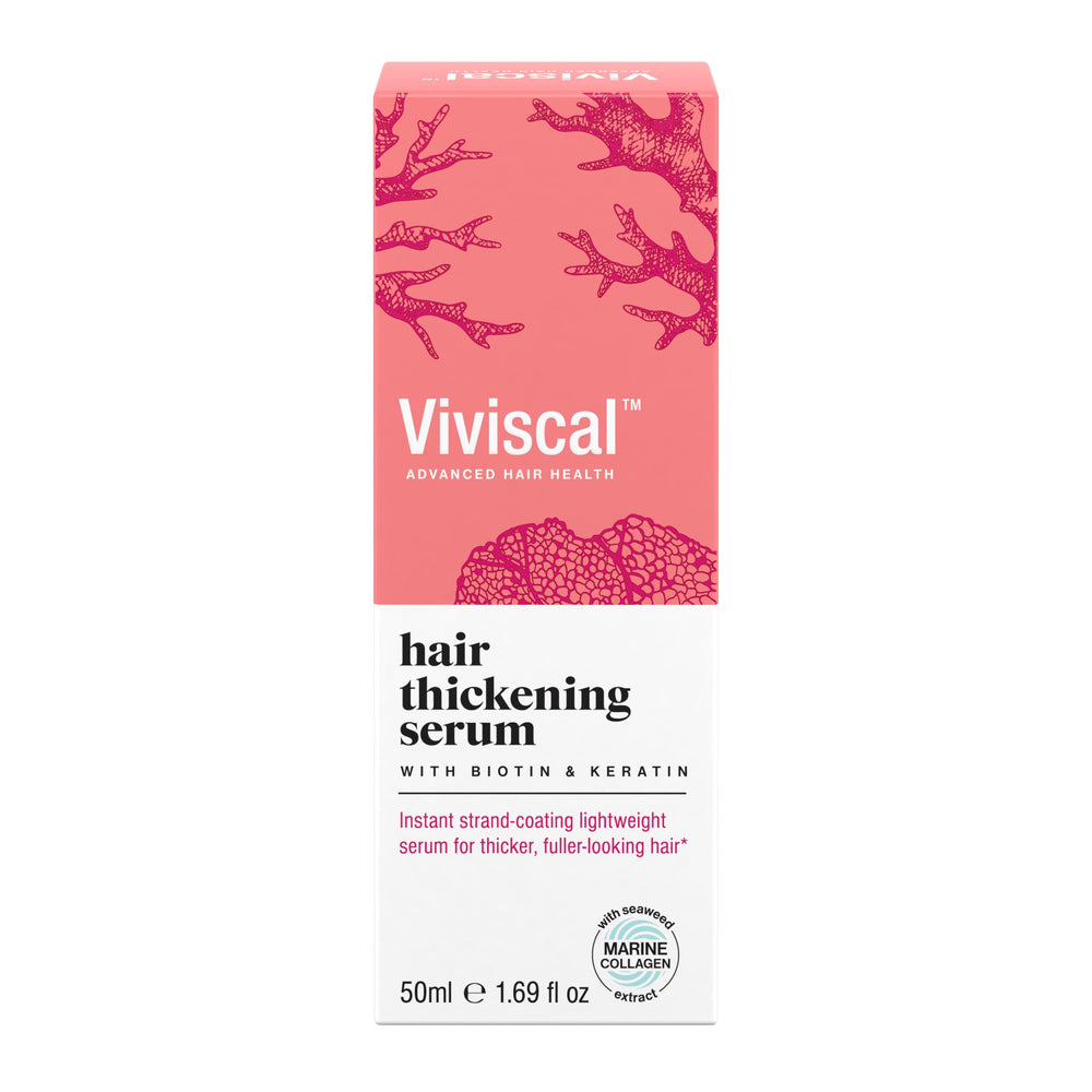 Viviscal Hair Thickening Serum bottle closeup for volumizing hair