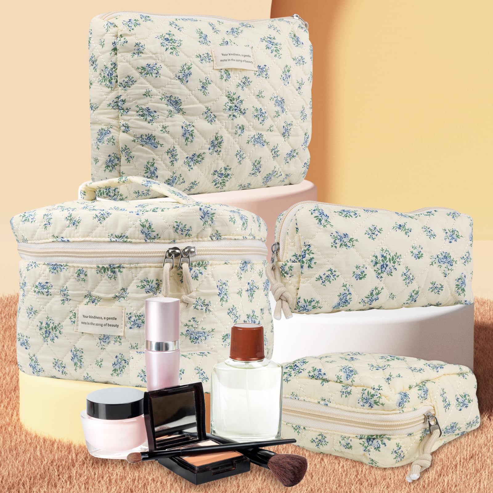 VIWIME makeup bag quilted texture close-up highlighting soft cotton