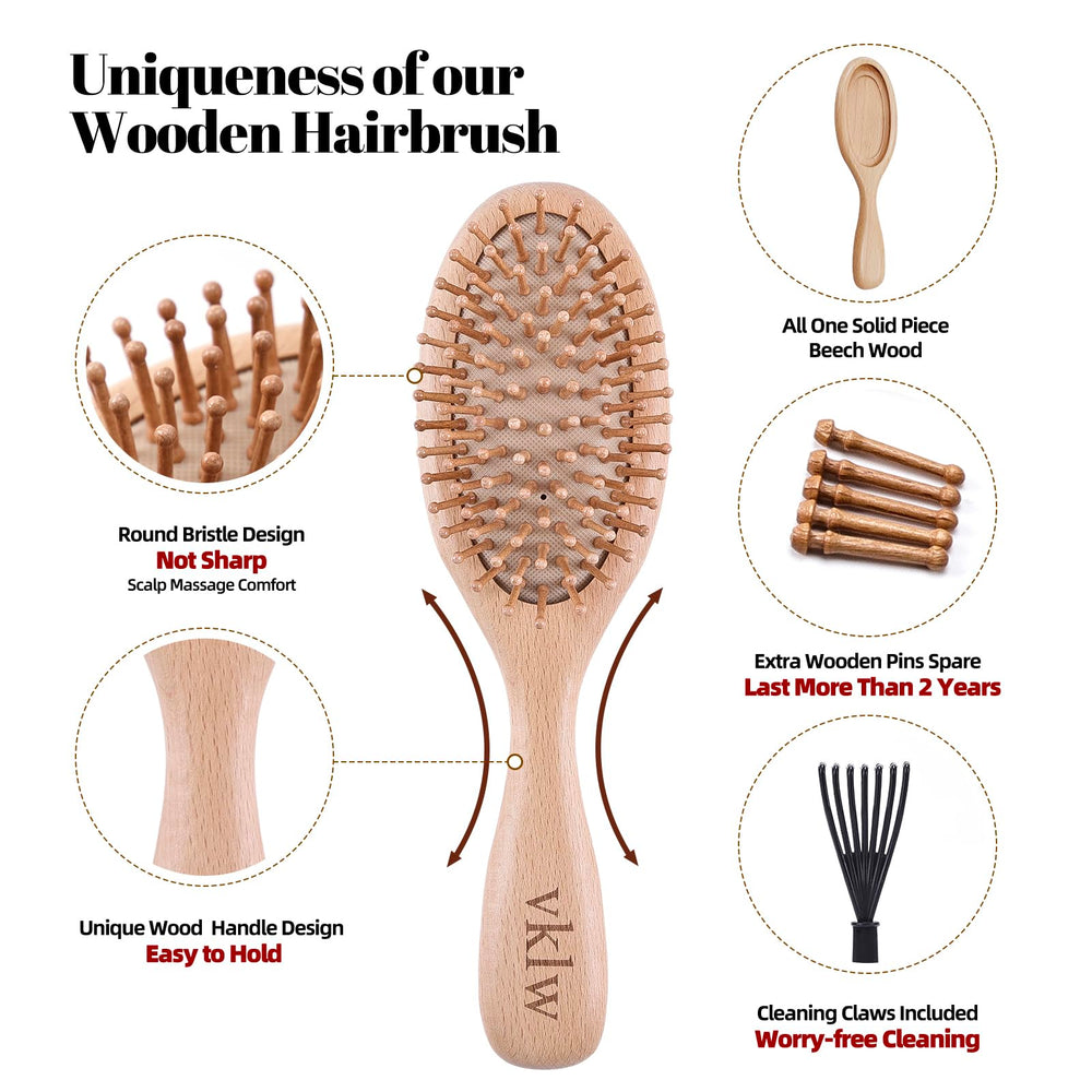 VKLW wooden comb with rounded bristles for gentle detangling and minimal pull.