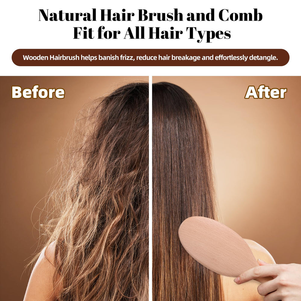 VKLW wooden brush ergonomic handle supports a comfortable grip.