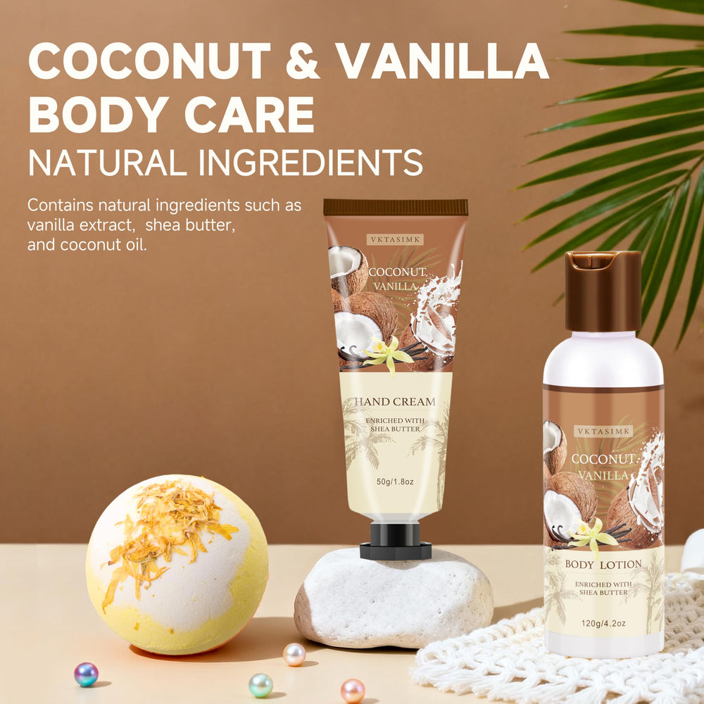 VKTASIMK coconut-vanilla-soy-candle creates a calming tropical aroma.