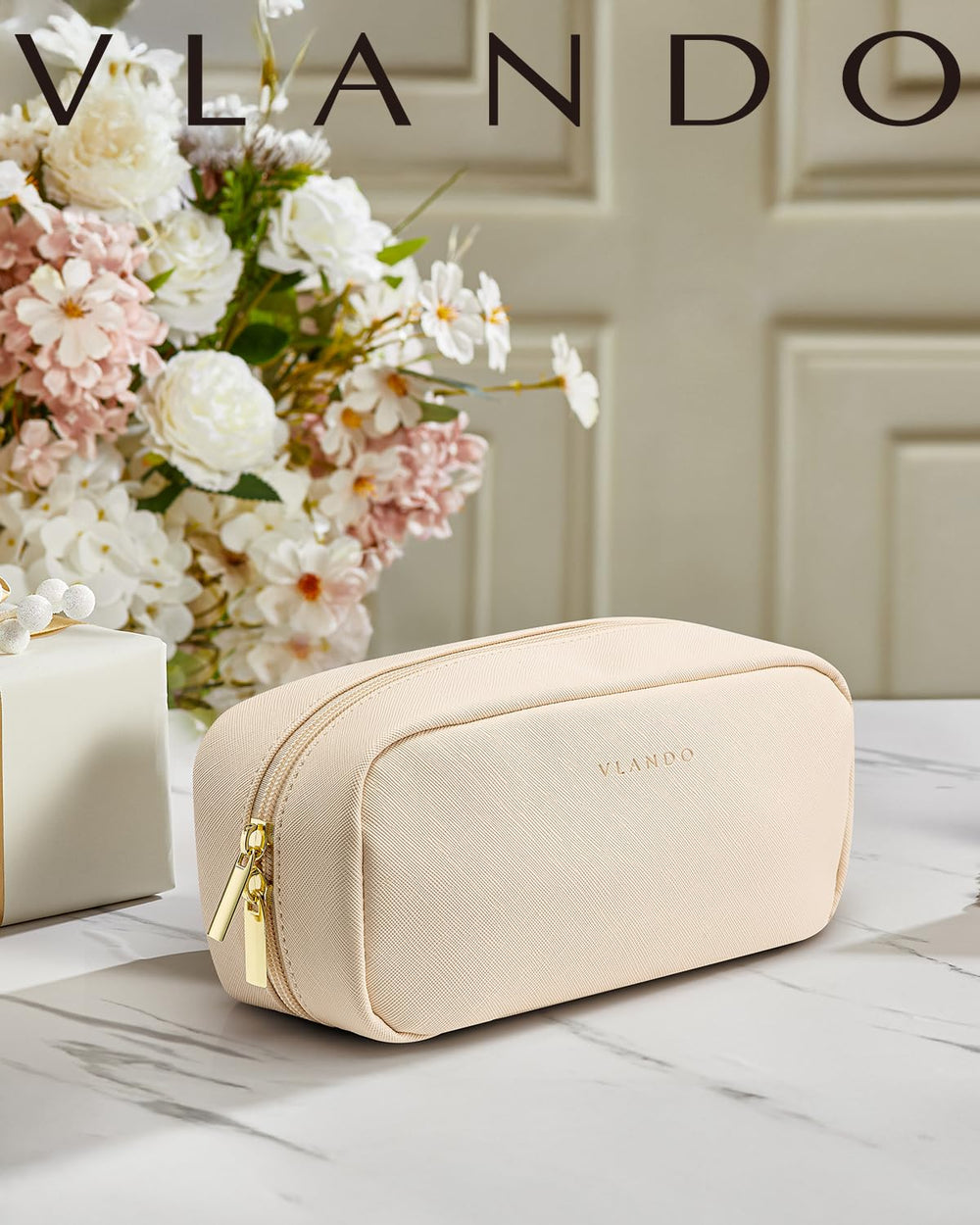 Vlando compact makeup organizer inside a suitcase demonstrates easy packing.