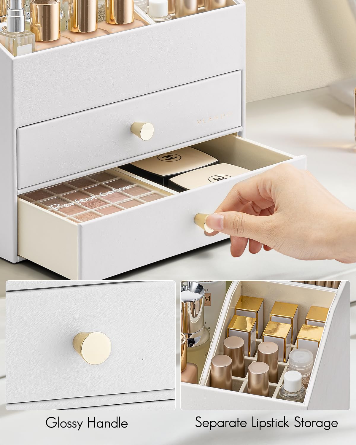Vlando lower drawers provide easy access to small accessories.