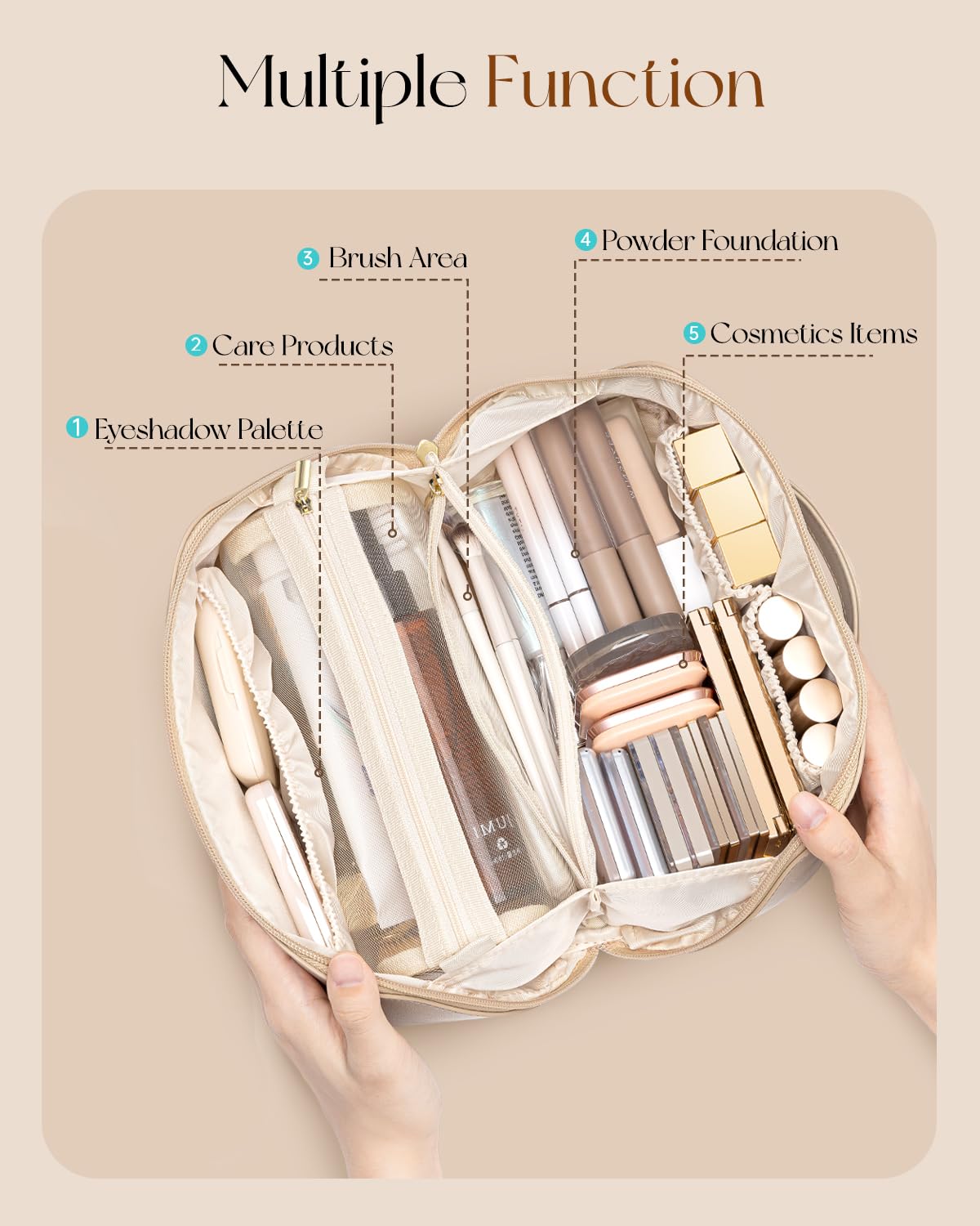 Vlando makeup bag 180-degree open design for rapid daily makeup access
