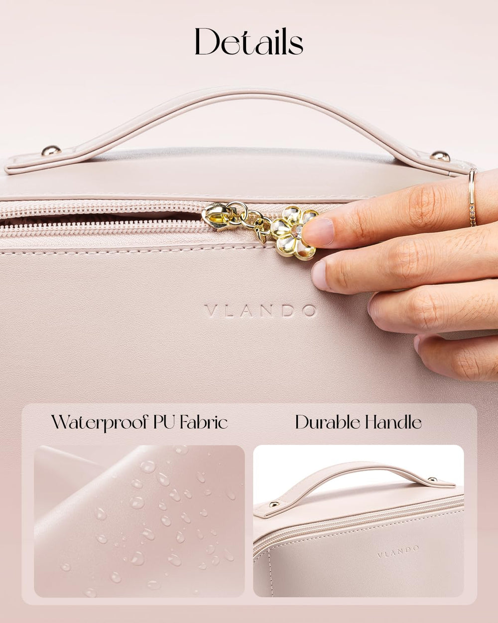 Vlando makeup bag 180-degree opening for quick access to cosmetics