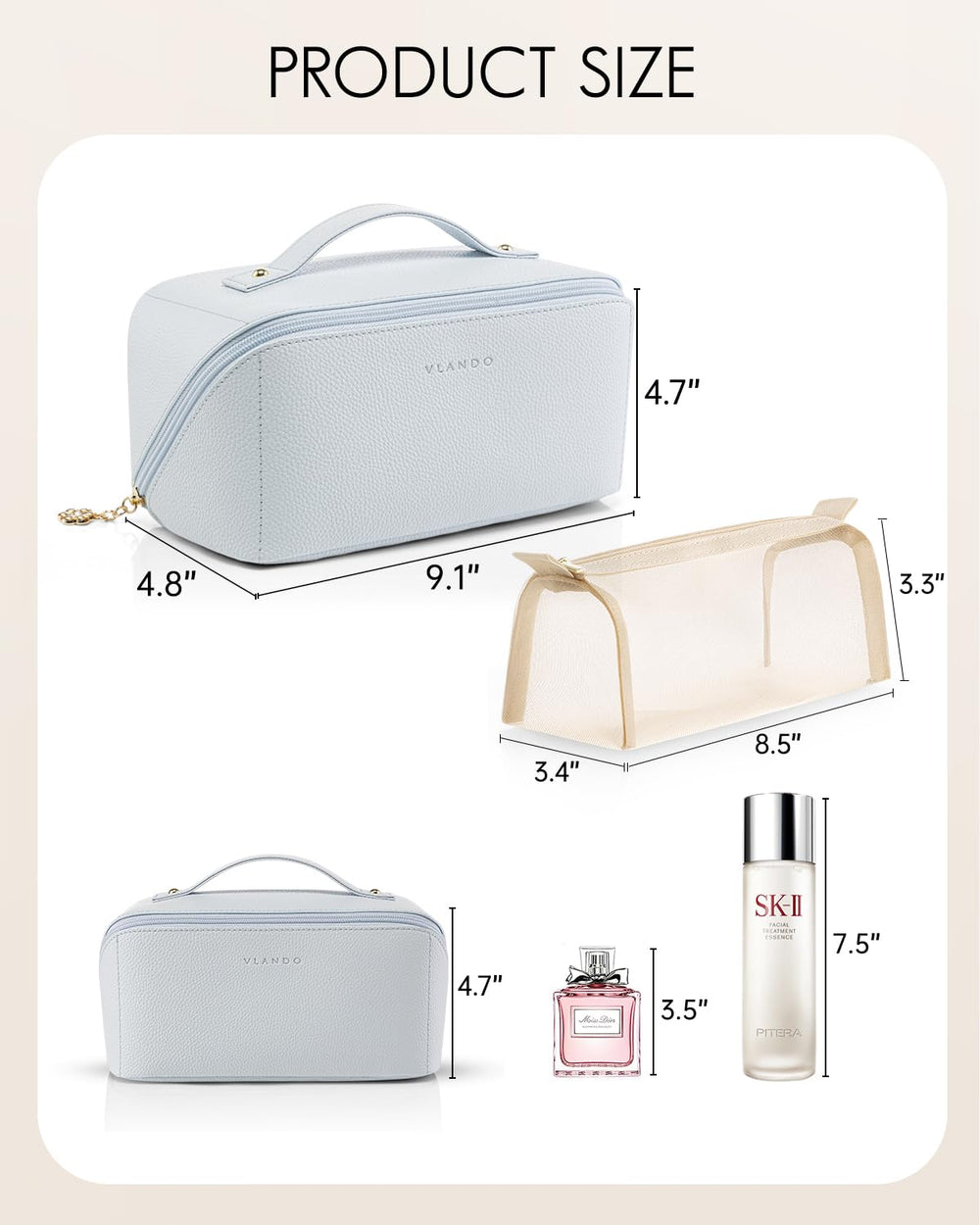 Vlando makeup bag 180-degree opening makes items accessible at a glance