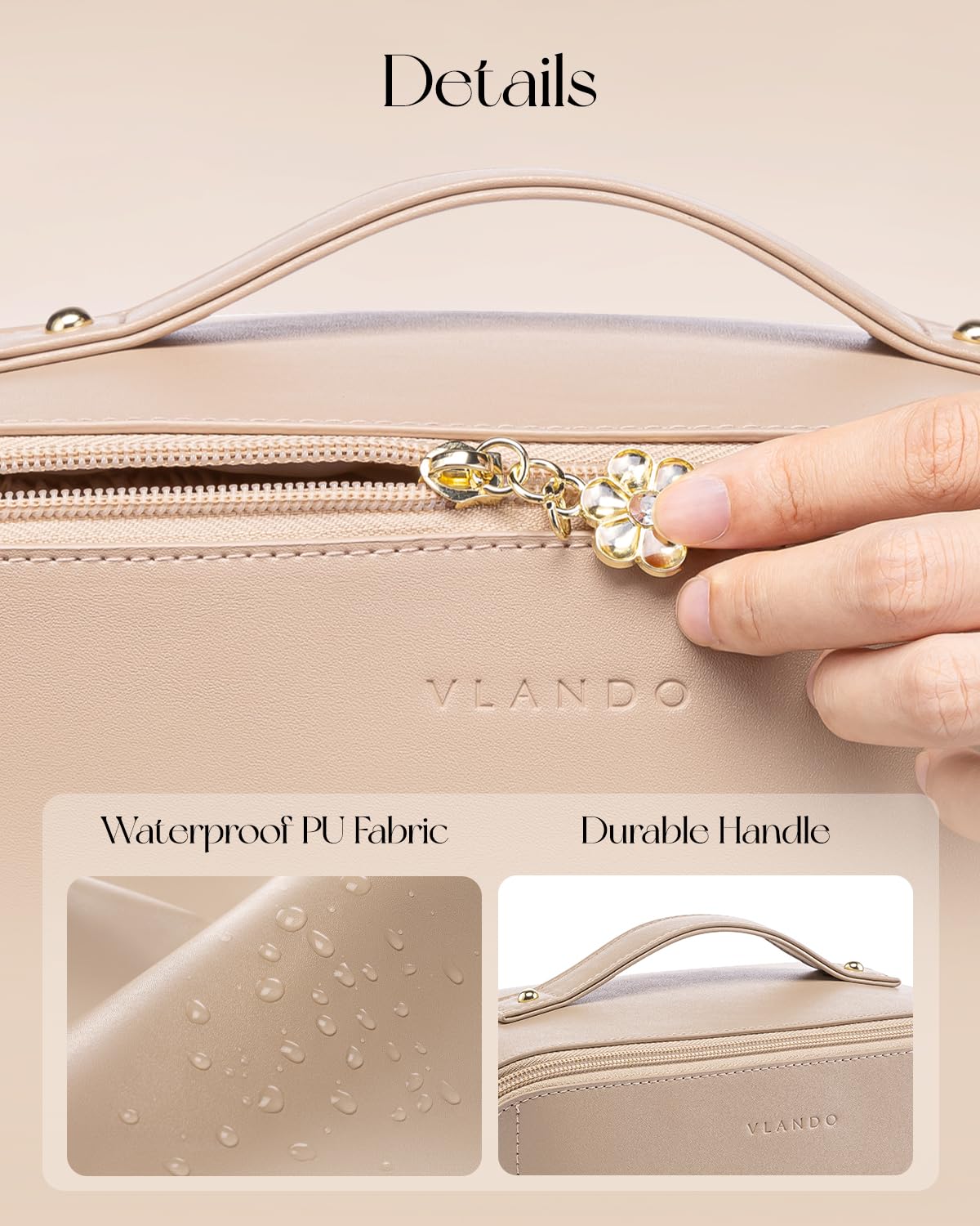 Vlando makeup bag handheld travel strap makes it easy to grab on the go