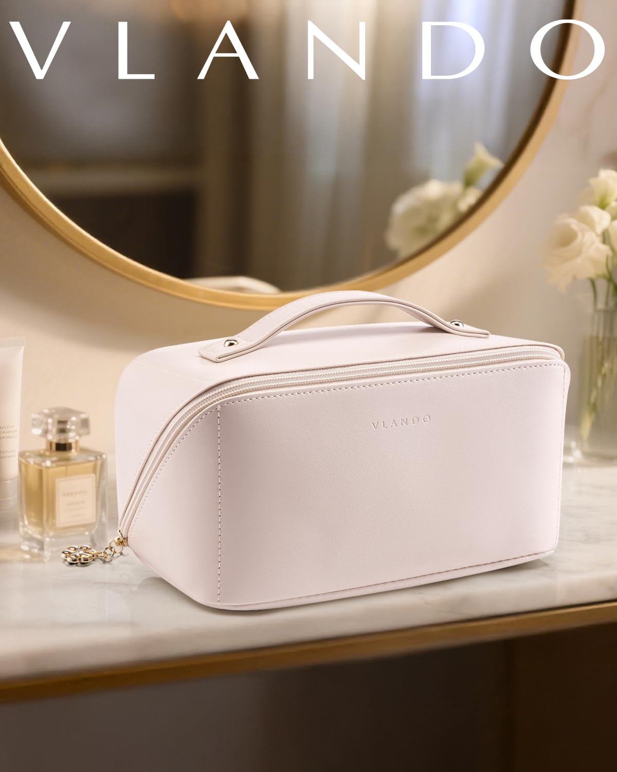 Vlando makeup bag large capacity compartments helps organize brushes and toiletries