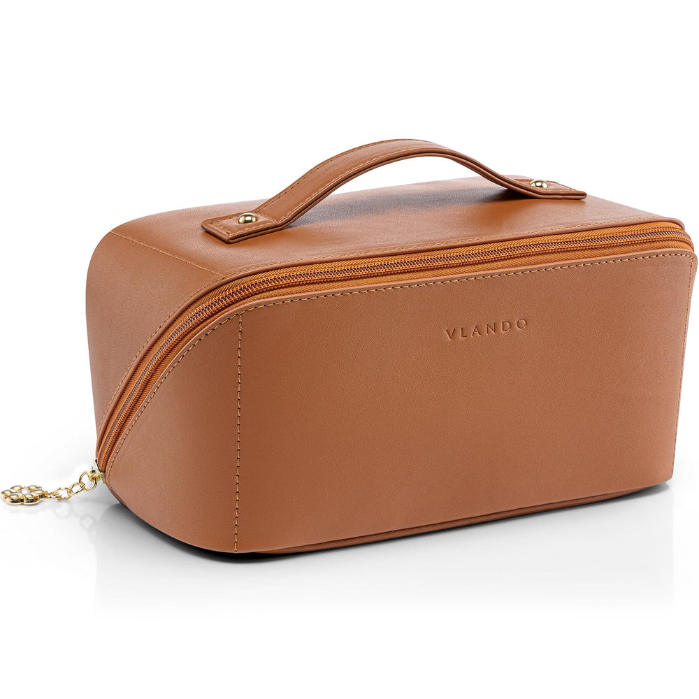 Vlando makeup bag large capacity with 180-degree opening for easy travel planning