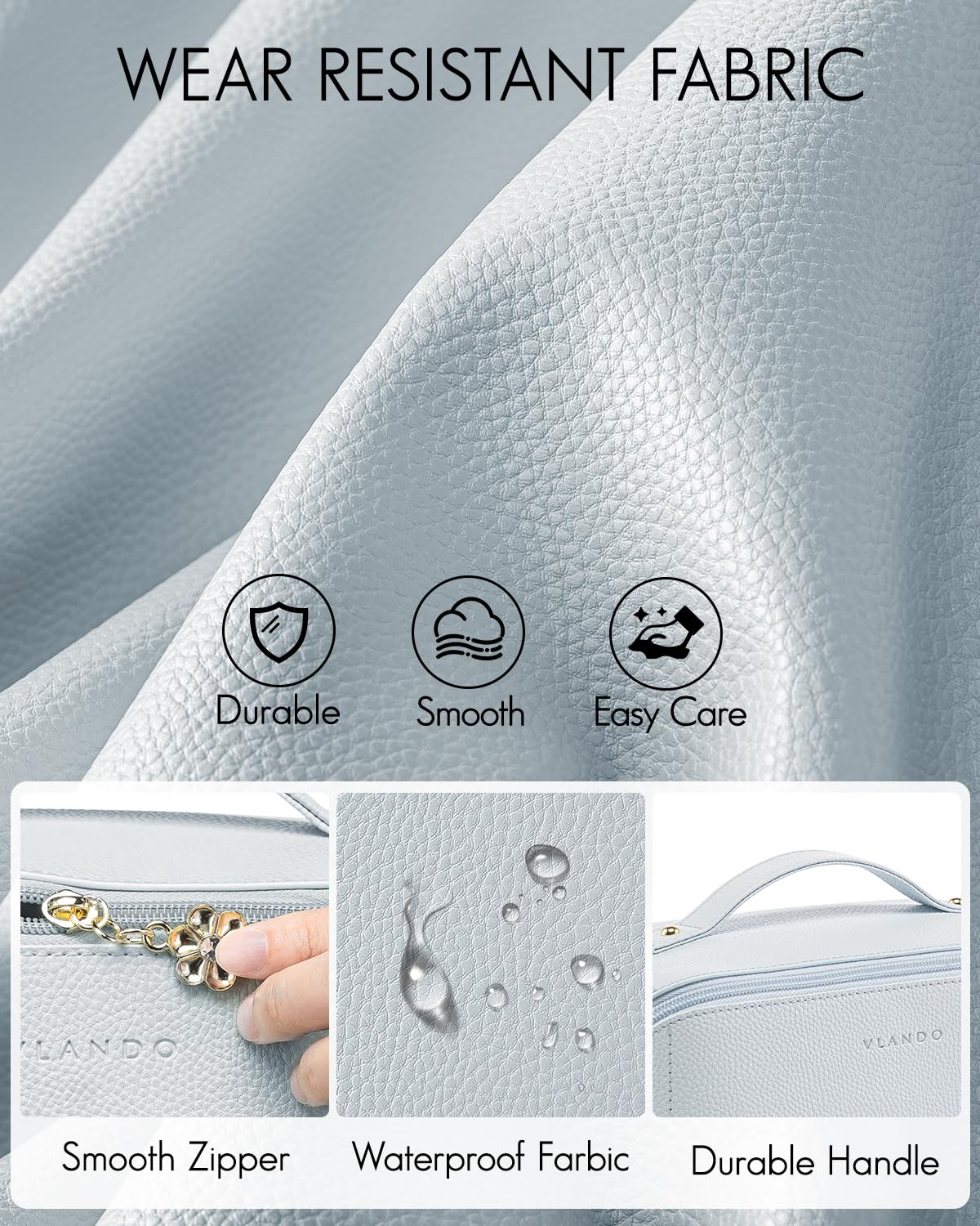 Vlando makeup bag large capacity holds cosmetics and toiletries neatly while traveling