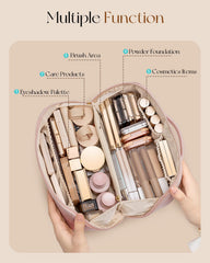 Vlando makeup bag middle pocket securely stores small items and jewelry.