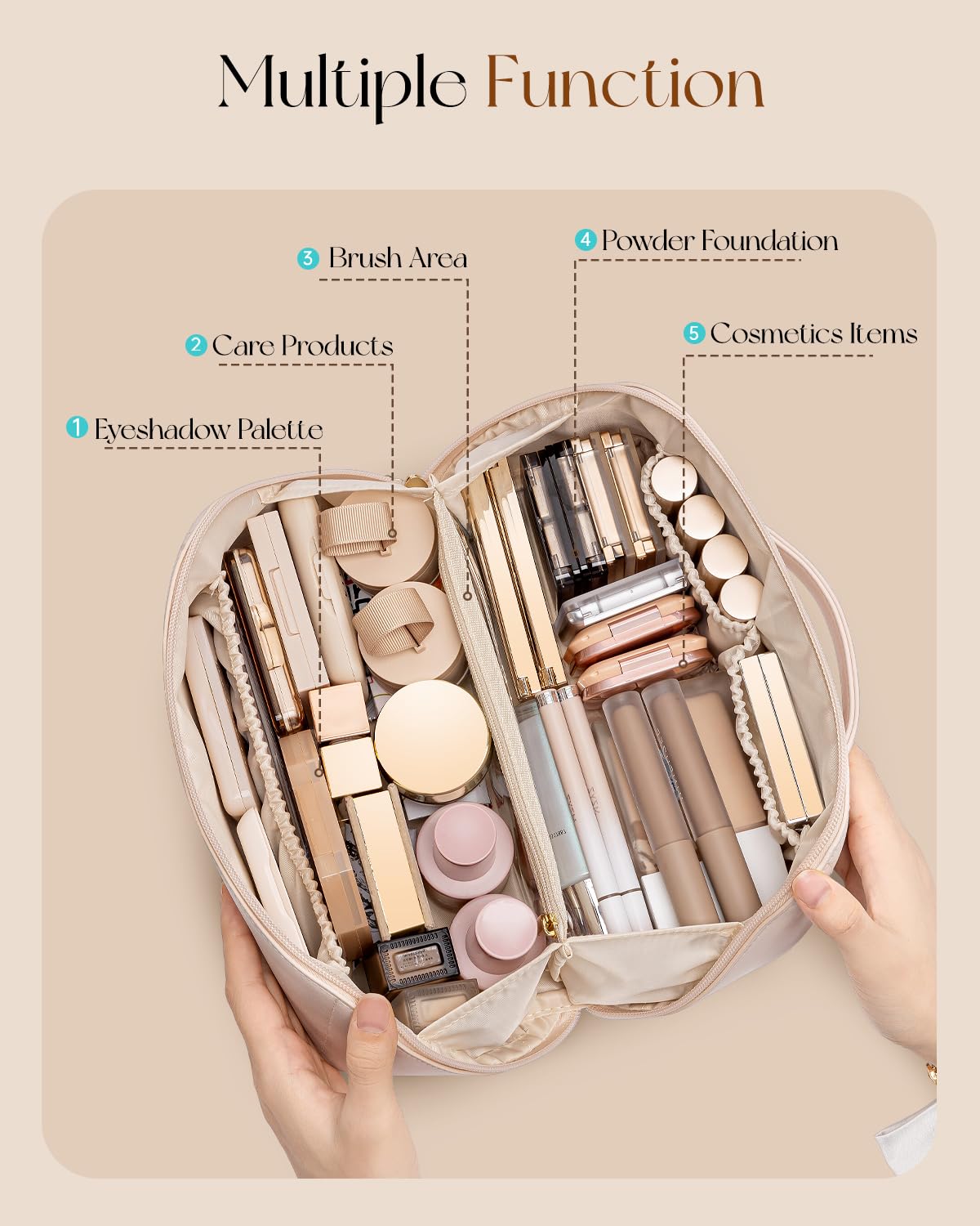 Vlando makeup bag middle zippered pocket ideal for small items and jewelry