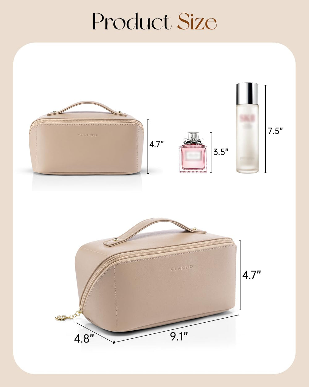 Vlando makeup bag toffee color styling adds chic portable storage