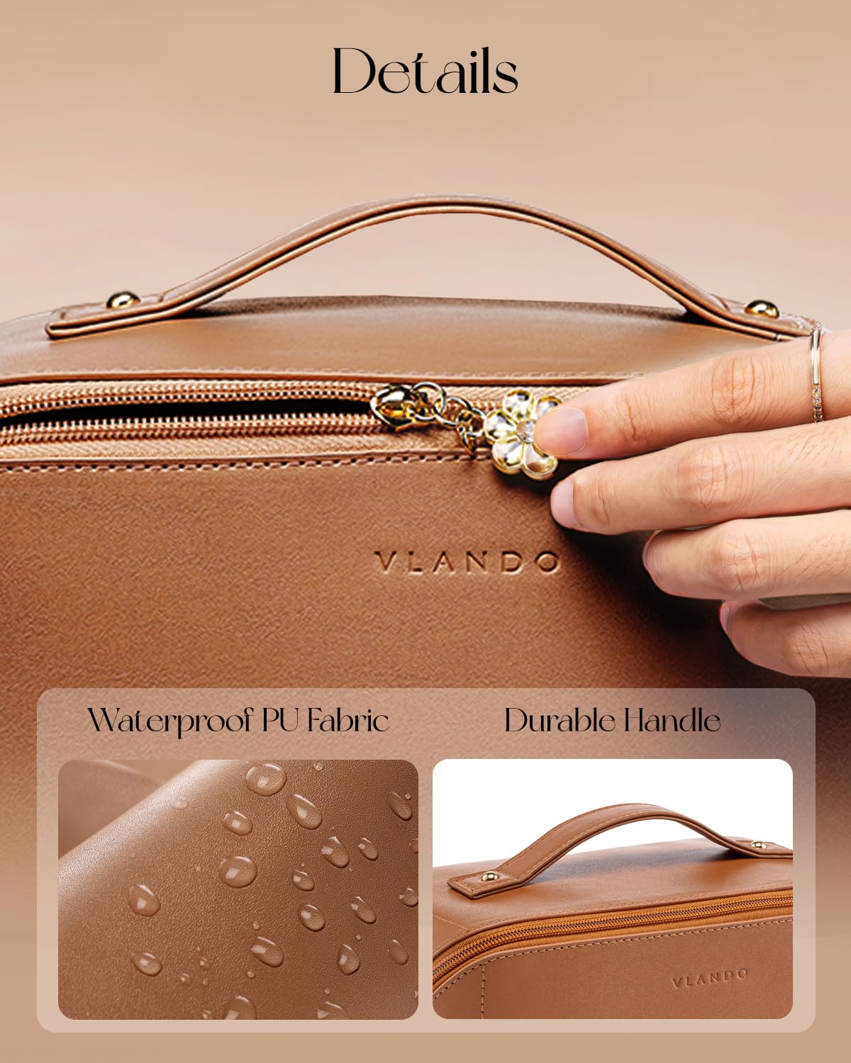 Vlando makeup bag waterproof PU leather guards contents from spills and humidity