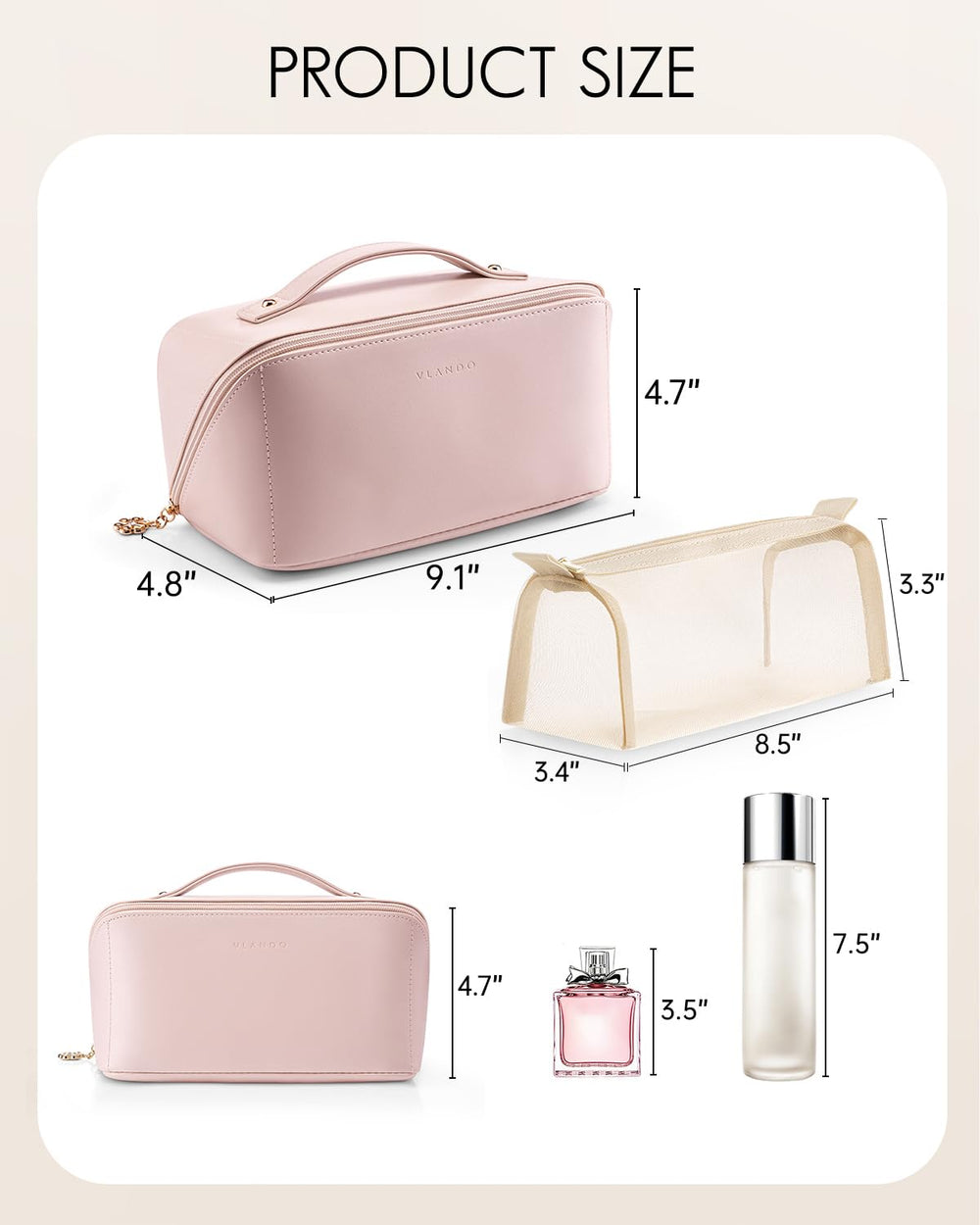 Vlando makeup bag waterproof PU leather resists spills and wipes clean.