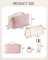 Vlando makeup bag waterproof PU leather resists spills and wipes clean.