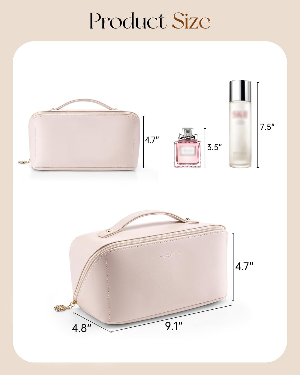 Vlando makeup bag waterproof PU leather keeps contents protected and easy to wipe