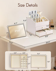 Vlando organizer with top compartment and drawers for easy access to cosmetics.