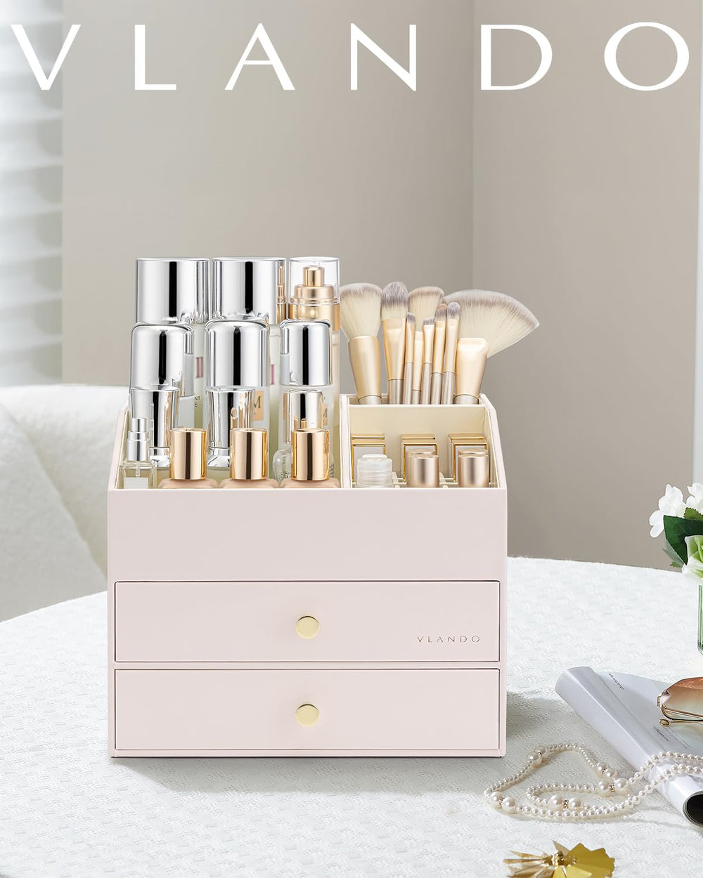 Vlando elegant vanity design complements decor while organizing beauty essentials.