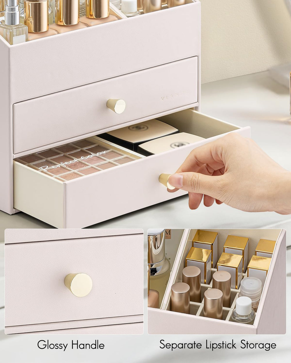 Vlando removable lipstick holder helps quick selection during daily routine.