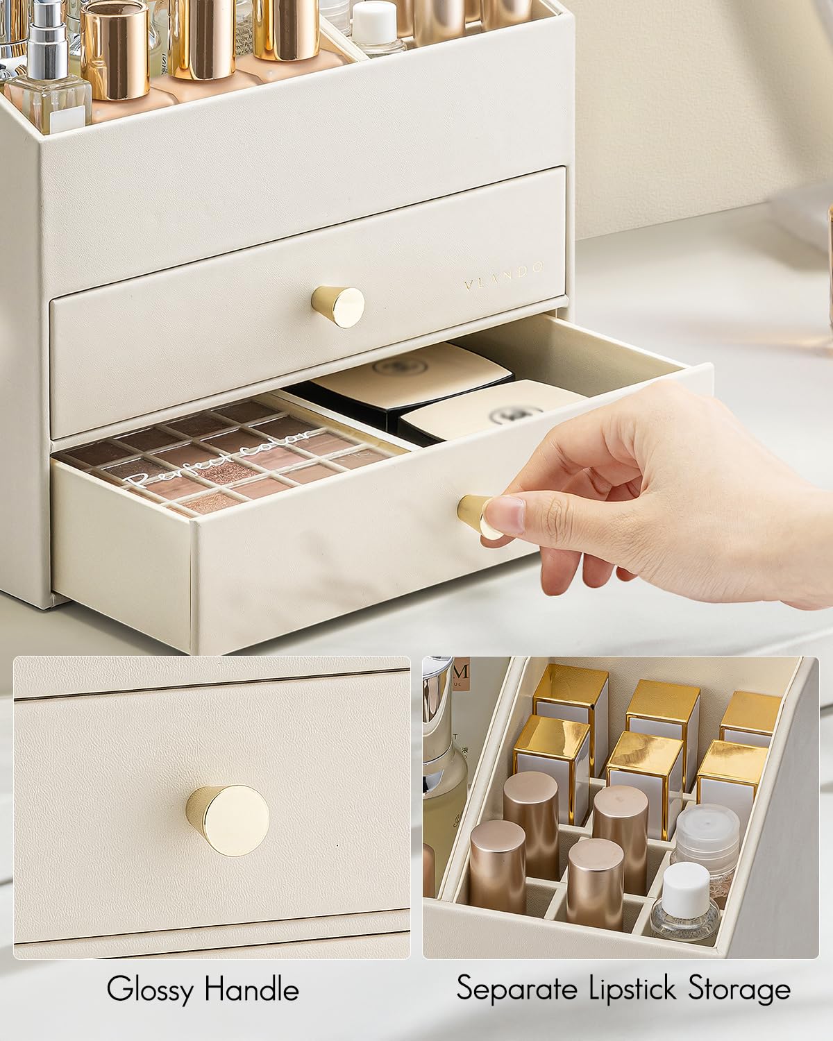 Vlando PU leather finish emphasizes a durable, easy-to-clean surface