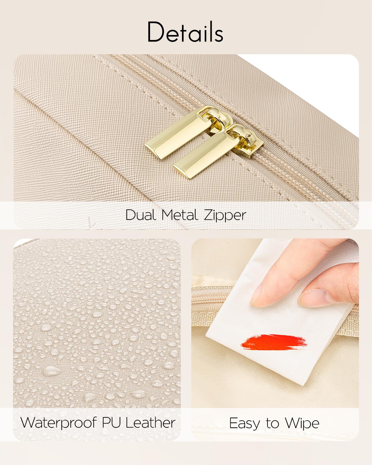 Vlando waterproof PU leather close-up highlights durable, wipe-clean material.