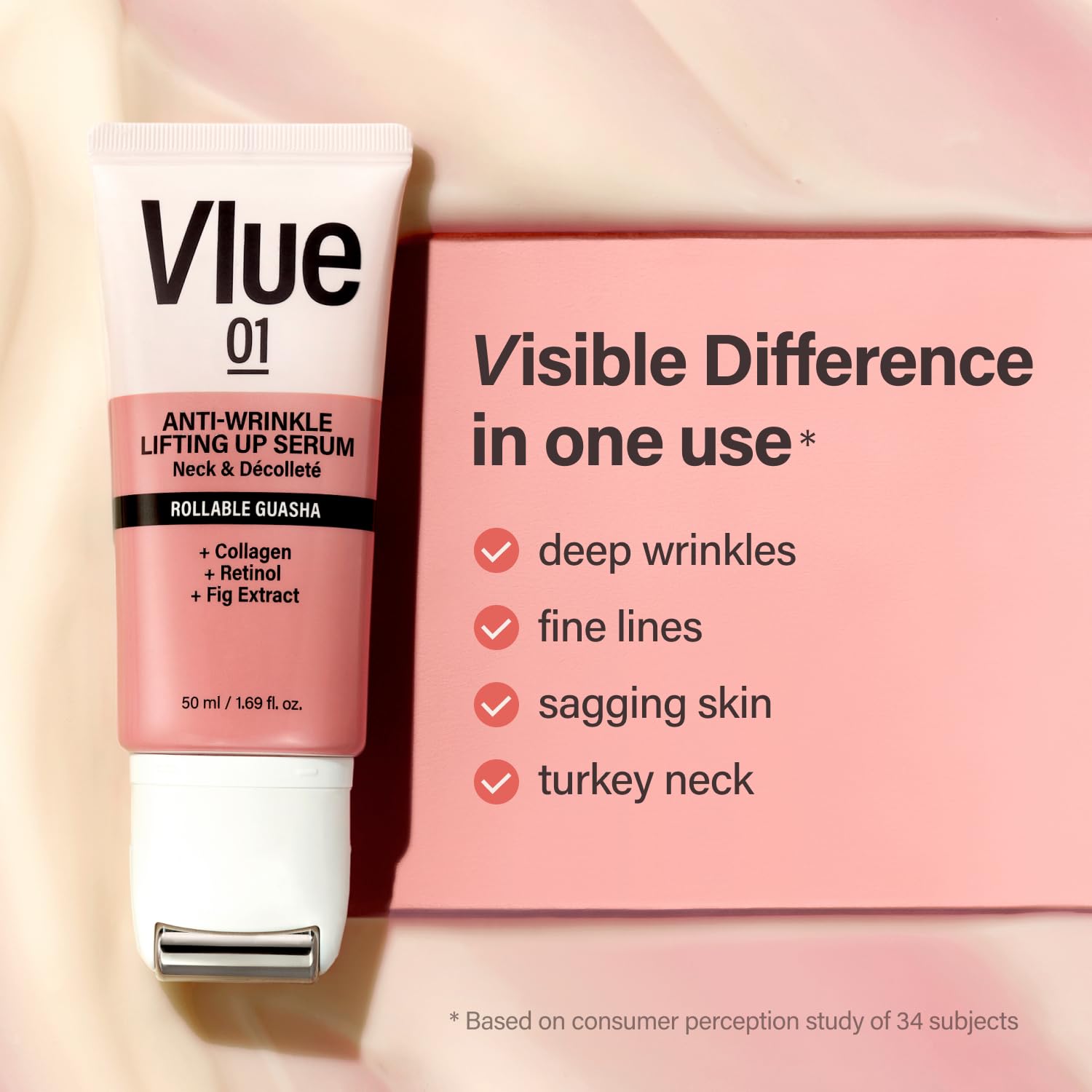 VLUE hydration focus showing dewy, supple neck skin texture.