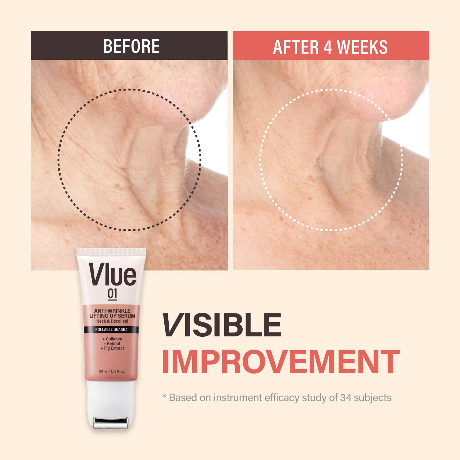Close-up of VLUE cream texture highlighting hydration from collagen and hyaluronic acid.
